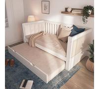kowdom Cama de día 90 x 190 cm, color blanco, con cama nido y somier, cama de madera de pino, cama de invitados que ahorra espacio, apartamentos pequeños, soporta 150 kg