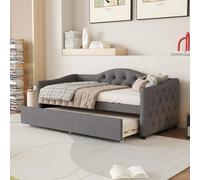 kowdom Cama de día 90 x 200 cm, sofá cama con cama plegable extensible de 90 x 190 cm, sofá cama individual cama de invitados, lino gris, diseño minimalista, ahorra espacio para espacios pequeños