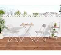 kowdom Juego de muebles de jardín plegables de 3 piezas - 2 sillas y 1 mesa plegable de acero E-Coating resistente a la intemperie, color beige, para balcón, terraza y jardín, ahorro de espacio, juego