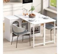 kowdom Mesa de bar extensible e isla de cocina independiente con función giratoria de 360°, espacio de almacenamiento y puertas correderas - Mesa multifunción para cocina, cafetería y espacios