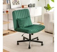 kowdom Silla de oficina ergonómica sin reposabrazos - Silla giratoria de altura ajustable con tela de lino, ruedas silenciosas y cojín de asiento - Verde - para oficina en casa, estudio y sala de