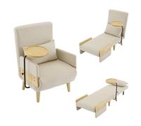 kowdom Sillón convertible 3 en 1 con función de dormir y bandeja de madera - Silla plegable con 6 posiciones de respaldo ajustable (80 - 180°), sillón reclinable acolchado, cama individual para salón