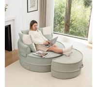 kowdom Sillón redondo con taburete, de chenilla, 5 cojines, sin montaje, para salón, rincón de lectura (menta)
