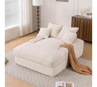 kowdom Sofá cama 135 x 165 x 58 cm beige - Sofá sin boneless con funda de pana y espuma viscoelástica, 4 almohadas, cama de invitados y chaise longue, soporta 140 kg