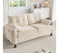 kowdom Sofá de 2 plazas de tela de chenilla con cojines gruesos, cómodo sofá tapizado con bolsillos laterales, diseño escandinavo para salón, dormitorio, apartamento pequeño (beige)