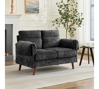 kowdom Sofá de 2 plazas negro - Mid-Century Loveseat con funda de chenilla, cojines abarrotados, patas de madera artificial, ahorro de espacio