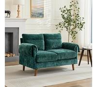 kowdom Sofá de 2 plazas verde - Mid-Century Loveseat con funda de chenilla, cojines abarrotados, patas de madera artificial, ahorro de espacio