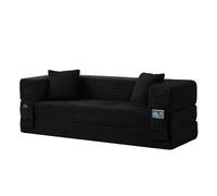 kowdom Sofá de pana con función de sueño, moderno sofá plegable de 3 plazas, de espuma de alta densidad, convertible en cama, diseño cuadrado para sala de estar, color negro