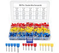 KOXXIAMOQ 500 Piezas de Extensa Selección de Terminales Aislados, Conjunto de Terminales de Crimpado Doble, Fundas para Cables con Aislante, 0,5-0,75-1,0-2,5 mm²