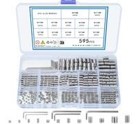 KOXXIAMOQ Juego de 595 tornillos surtidos, tornillos de cabeza Allen, M3, M4, M5, M6, M8, tornillo métrico sin cabeza, juego de tornillos internos de punta de copa, 12 tamaños, incluye 5 llaves