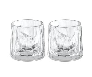 Koziol Superglas Club No. 2, Set de 2 Vasos de Whisky 250 ml, Plástico Transparente Irrompible, Reutilizable, Elegante, para Fiesta, Camping, Terraza, Vasos Resistentes