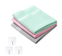 KQDRAVINE Juego de 3 Trapos Cocina y 3 Gancho | Solo con Agua | Paños Microfibra Sin Productos de Limpieza Paños de Limpieza Trapos de Cocina Trapo Cocina Bayetas Microfibra 60x40 (Rosa/Gris/Verde)