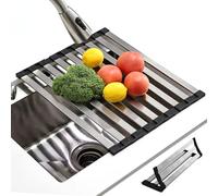 KR KITCHENRAKU Escurreplatos platos 35 x 32,5 cm, alfombrilla plegable para el fregadero de la cocina, acero inoxidable 304/silicona, como escurridor para el fregadero de la cocina (negro)