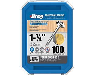 KREG® Tornillos perforados galvanizados - 32 mm/1,25 pulgadas, rosca fina, Maxi-Loc, 100 unidades