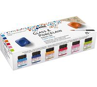 KREUL 16604 - Glass & Porcelain Classic Set Color Living, 6 x 20 ml de pintura y un pincel, alegres y brillantes pinturas al agua para vidrio y porcelana