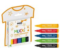 KREUL 27156 - Mucki Stoff Sternchen Juego de 5 rotuladores de tela para niños Ancho de trazo 2-5 mm Para dibujar obras de arte mágicas en tejidos de colores claros Colores surtidos