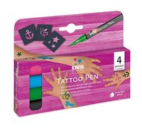 KREUL 62171 - Tattoo Pen Set, 4 bolígrafos y 3 plantillas, tinta cosmética a base de agua, dura hasta 5 días, dermatológicamente testada, vegana, sin parabenos