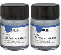 KREUL 77572 - Pintura acrílica bote de cristal plateado 50 ml Pintura a base de agua, opaca y cremosa con un glamuroso efecto metálico Se seca rápidamente y es resistente al agua (Paquete de 2)