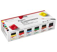 KREUL 79600 - Juego de 6 botes de pintura acrílica brillante de 20 ml con 1 pincel Pintura opaca y suave a base de agua para pintar y hacer bricolaje Resistente a la saliva y de secado rápido