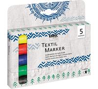 KREUL JAVANA 90710 - Textile Marker Medium, 5 Paint pens for Light-Coloured Fabrics, with Large Insensitive Fibre Tip, Line Thickness Approx. 2 to 4 mm, Washable After Fixation