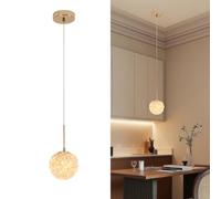 KRIPINC Lamparas Colgantes de Techo Cristal Dorado Modernas Pequeñas, Romántica Lamparas Techo Globo G9 Altura Ajustable, para Salón, Dormitorio, Mesita de Noche, Comedor (12cm, Bombilla No Incluida)