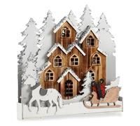 Krist+ Figura Decorativa Luz Navidad Pueblo 44 x 44,5 x 6 cm Madera Marrón Blanco