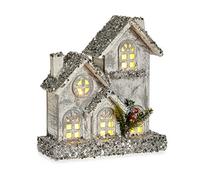 Krist+ Figura Decorativa Navidad Purpurina Luz LED Casa 24 x 27,5 x 8 cm Gris Madera Blanco