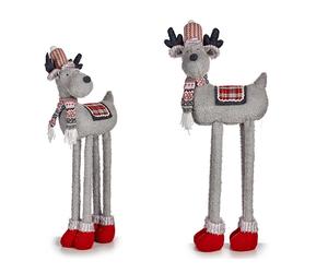 KRIST+ Reno Navideño Izquierda 1M Tela Gris, Rojo, Blanco (Set de 4)