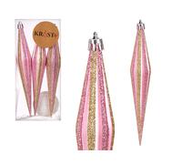 Krist+ Set de 12 Adornos de Navidad Alargados Rosa Claro