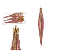 KRIST+ Set de 12 Adornos de Navidad Alargados Rosa y Oro
