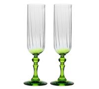 Krosno Copas de champán 220 ml con pie verde claro, juego de 2 - para mocktails, Mimosa, Prosecco, Cava y Spritz - cristal sin plomo - aptas para lavavajillas - Bubble Celebration Moments