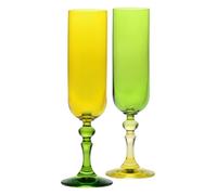 KROSNO - Copas de colores para champán y prosecco - 2 x 220 ml - Colección Bubble - Amarillo y Verde - Cristal libre de plomo - Pintadas a mano