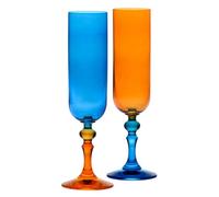 KROSNO - Copas de colores para champán y prosecco - 2 x 220 ml - Colección Bubble - Azul y Naranja - Cristal libre de plomo - Pintadas a mano