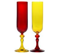 KROSNO - Copas de colores para champán y prosecco - 2 x 220 ml - Colección Bubble - Rojo y Amarillo - Cristal libre de plomo - Pintadas a mano