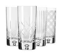 Krosno - Vasos para agua, zumos y bebidas de 300 ml - Juego de 4 piezas - Colección Saga - 4 cortes diferentes - Hechos a mano y tallados - Cristal - Ideal como regalo