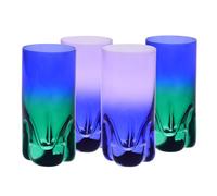 Krosno - Vasos para bebidas, agua y zumo de 300 ml, juego de 4 piezas - Colección Aurora - Pintados a mano - Cristal sin plomo - Ideal como regalo - Violeta y azul marino, y verde y azul marino