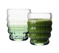 KROSNO Vasos para matcha y té, juego de 2, 400 ml, colección Matcha Moments - Degradado verde, cristal sin plomo - Vasos modernos para bebidas calientes, aptos para lavavajillas