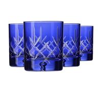 Krosno - Vasos para whisky, bourbon y escocés de 250 ml - Juego de 4 piezas - Colección Saga - Cristal - Hechos a mano - Azules y tallados - Ideal como regalo