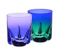 Krosno - Vasos para whisky de 250 ml, juego de 2 piezas - Colección Aurora - Pintados y decorados a mano - Cristal sin plomo - Para bourbon, ron y cócteles - Regalo - Violeta y azul marino