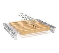 KROWN - 48 Perchas de Madera Natural con Clips Antideslizantes y Ganchos Giratorios, Robusta y Brillante, Ideal para Pantalones, Shorts, Faldas, Calcetines y Ropa Interior