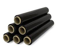 KROWN - Film Transparente o Negro para Embalar de 50 cm x 200 Metros de Longitud - Rollo de Film Elástico Manual para Embalaje Industrial (6 Rollos, Negro)