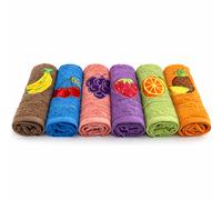 KROWN - Pack 6 Paños de Cocina 100% Algodón 50x50 cm - 500 g/m² Alta Absorción, Suaves y Resistentes, Bordados de Frutas