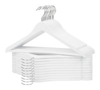 KROWN - Perchas de Madera Natural Antideslizantes con Muescas, Ideales para Trajes, Abrigos, Chaquetas, Camisas y Pantalones, Gancho Giratorio de 360° (Blanco, 48 Unidades)