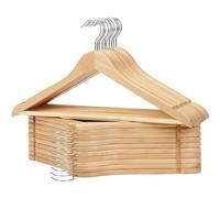 KROWN - Perchas de Madera Natural Antideslizantes con Muescas, Ideales para Trajes, Abrigos, Chaquetas, Camisas y Pantalones, Gancho Giratorio de 360° (Natural, 48 Unidades)