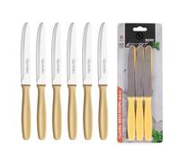 KROWN - Set 6 Cuchillos de Mesa Marfil 10,5cm Juego de 6 Cuchillos de Carne. Mango Negro Resistente y Duradero. Cuchillo Apto para Mesa Carne, Pelador, Cocina.
