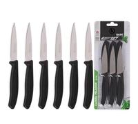 KROWN - Set de Cuchillos, Pack de 6 Cuchillos de Uso Diario. Juego de 6 Cuchillos Pelador. Mango Negro Resistente y Duradero. Cuchillo Apto para Carne, Pelador, Cocina, Mesa. Set 6 Piezas