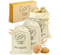 KRUSTENZAUBER Juego de 3 bolsas de pan de lino, 40 x 30 cm, para pan y | Bolsas de pan lavables de 70% lino con cordón, reutilizables, para pan, panecillos y pasteles, ahorra espacio