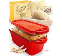 KRUSTENZAUBER Molde de hierro fundido con tapa para pan exitoso en casa | Entrada segura mediante molde para pan tostado y cesta de fermentación para pan crujiente, molde para hornear pan con tapa