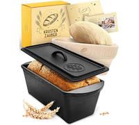 KRUSTENZAUBER Molde para pan con tapa incl. cesta de fermentación - Molde robusto de 28 cm de hierro fundido - Ideal como molde rectangular, molde para pan de molde, molde para pan, accesorios para
