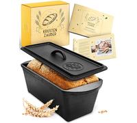 KRUSTENZAUBER - Molde rectangular resistente de 28 cm, ideal como pan y | Inicio acompañado para hornear su propio pan, molde de hierro fundido con tapa y cesta de fermentación para pan fresco en